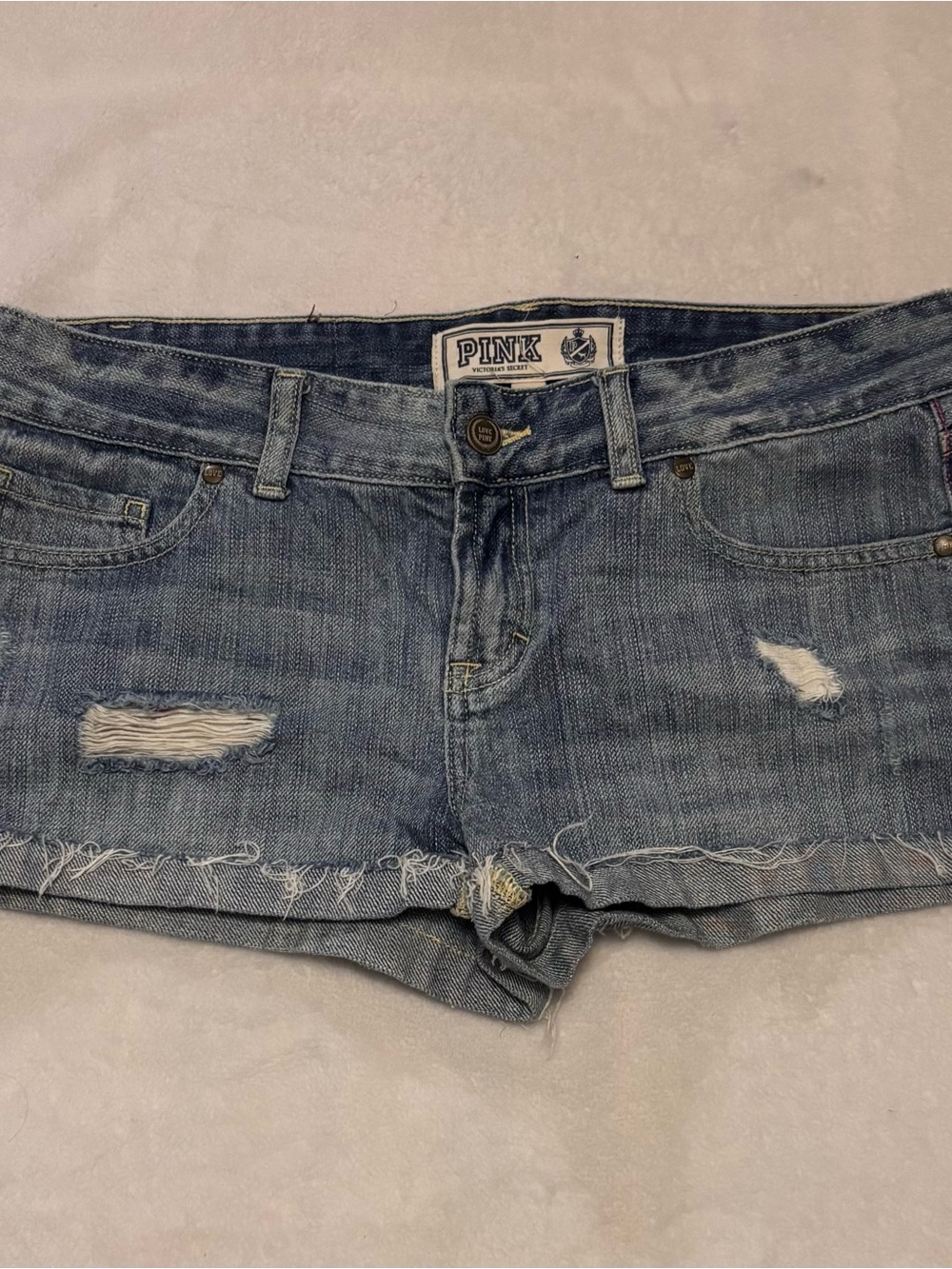 PINK Victoria's Secret Distressed Denim Jean Shorts - Medium Blue